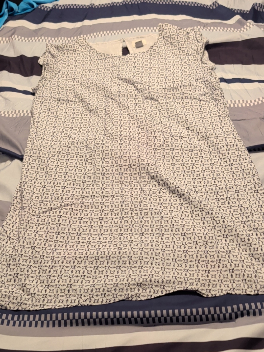 Old Navy White Mini Dress with Navy Micro Print